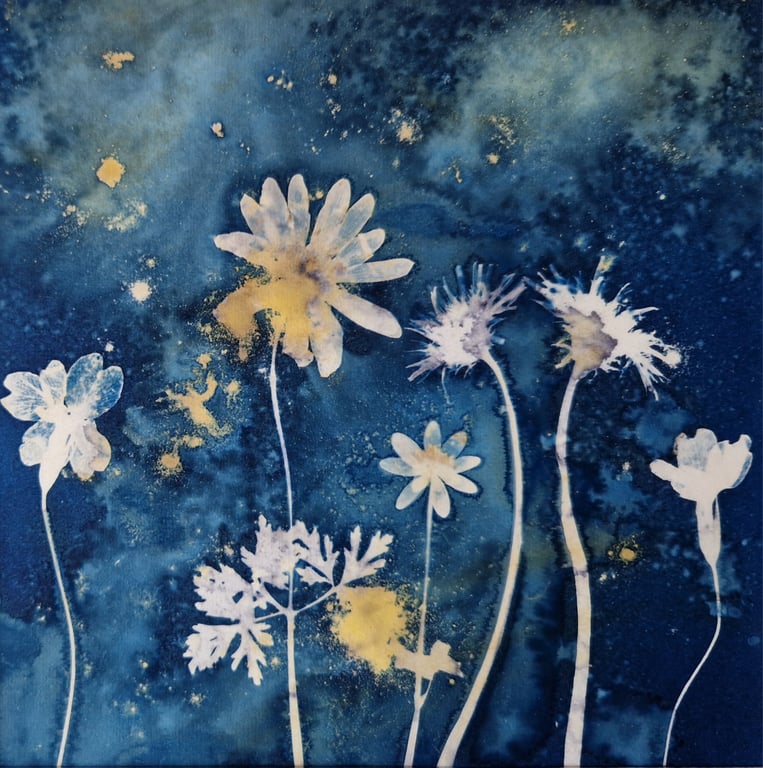 Spring Flowers Cyanotype Card