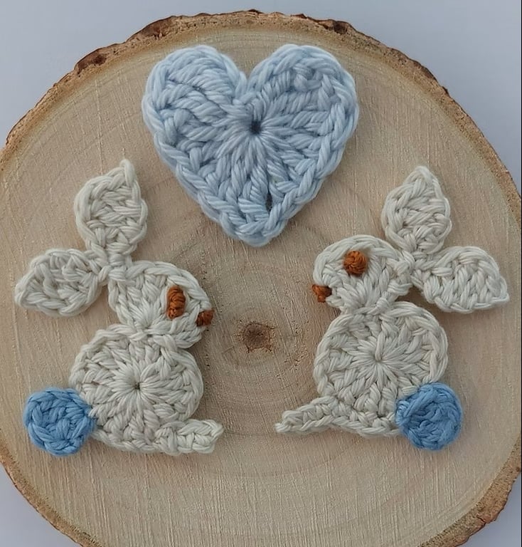 Cute Crochet Bunny Pair & Blue Heart Set – Handmade Amigurumi Gift