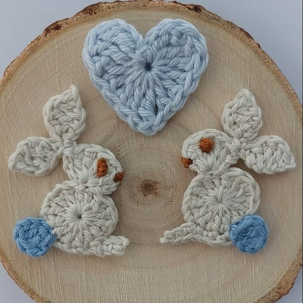 Cute Crochet Bunny Pair & Blue Heart Set – Handmade Amigurumi Gift