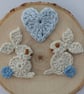 Cute Crochet Bunny Pair & Blue Heart Set – Handmade Amigurumi Gift