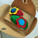 Set of 2 Felt Flower Hair Clips, Red and Yellow Floral Hair Clips, Handmade Gift