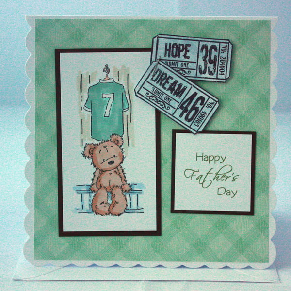 Green Football Ted Father's Day card
