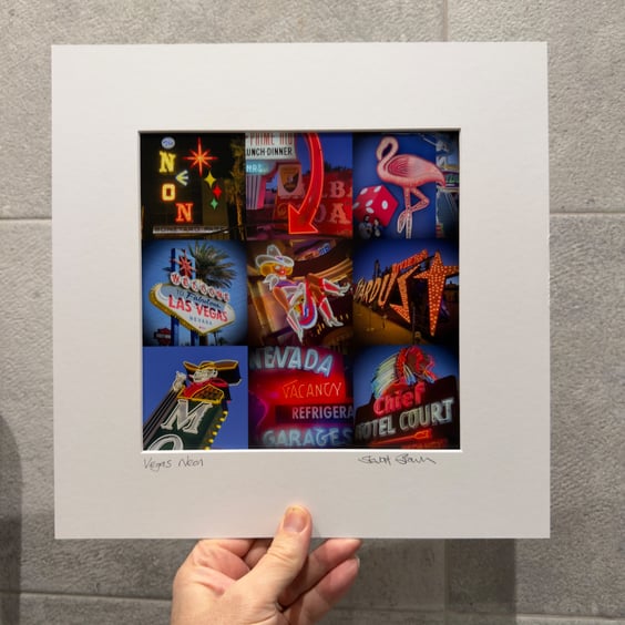 'Neon Vegas' signed square print 30 x 30cm FREE DELIVERY
