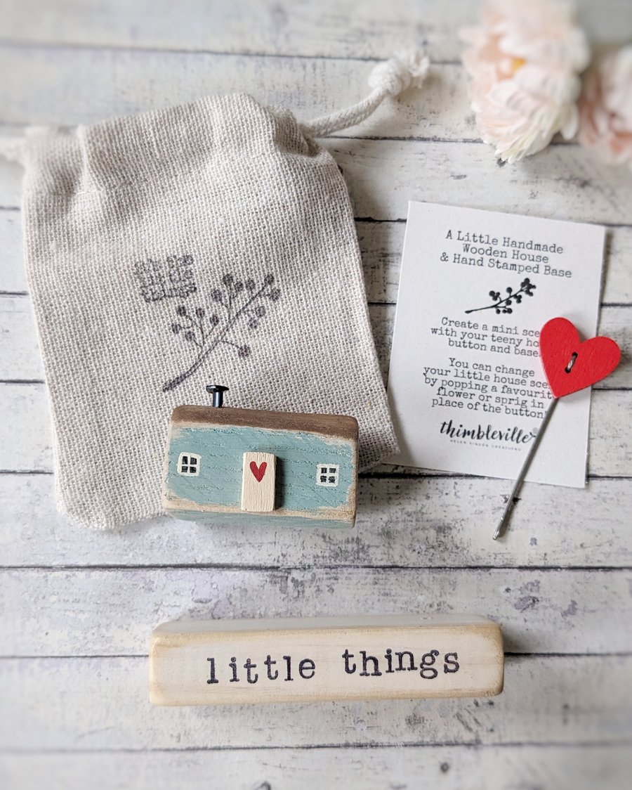 Little Wooden Painted House and Base in a Bag