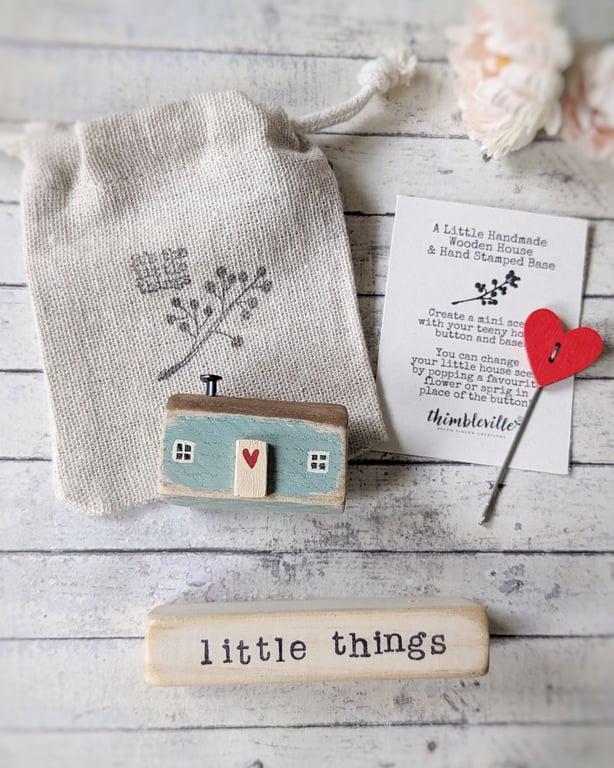 Little Wooden Painted House and Base in a Bag