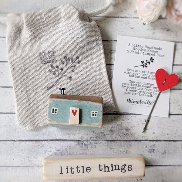 Little Wooden Painted House and Base in a Bag