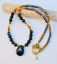 Black Onyx, Hematite & Crystal Necklace, Onyx Teardrop Pendant, Gifts For Her
