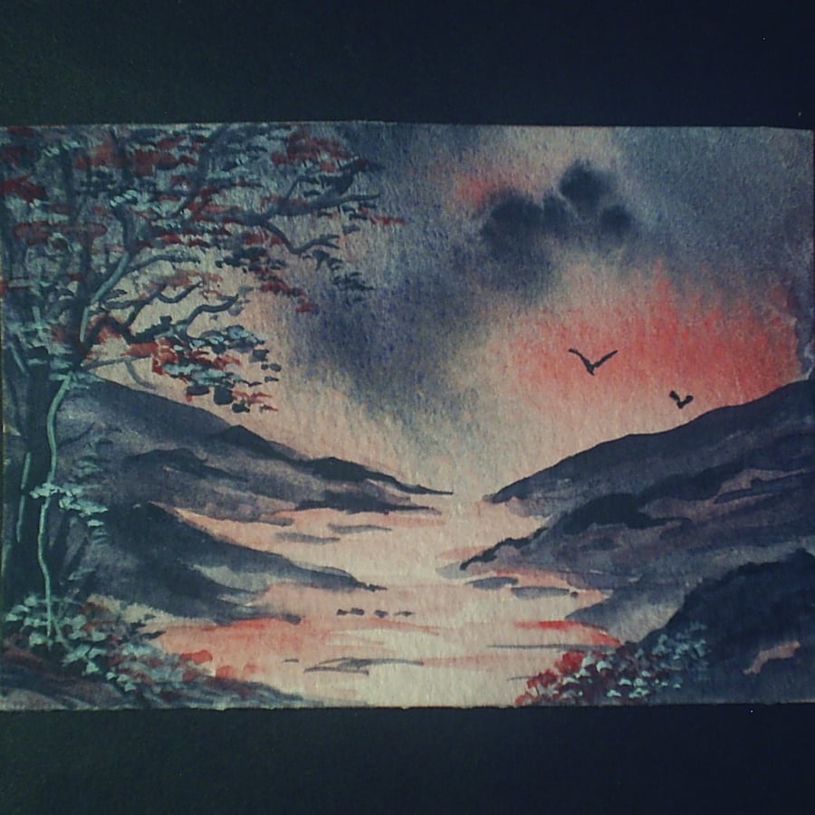 Art painting aceo SFA original paintings landscape sunset 47