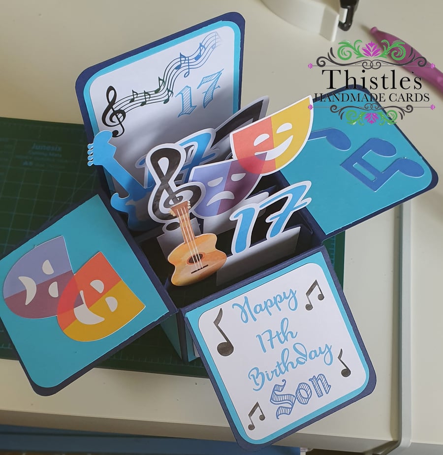 17th Birthday Box Card with drama and music Favourite Things  - made to order 