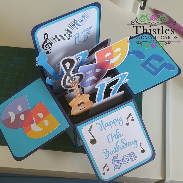17th Birthday Box Card with drama and music Favourite Things  - made to order 