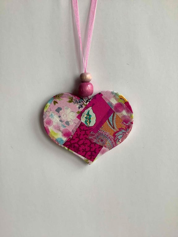 Pink decopatched wooden heart
