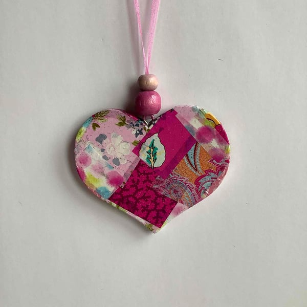 Pink decopatched wooden heart