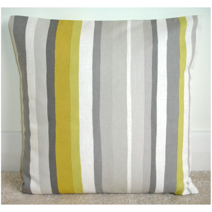 Yellow and Grey Striped Cushion Cover 16