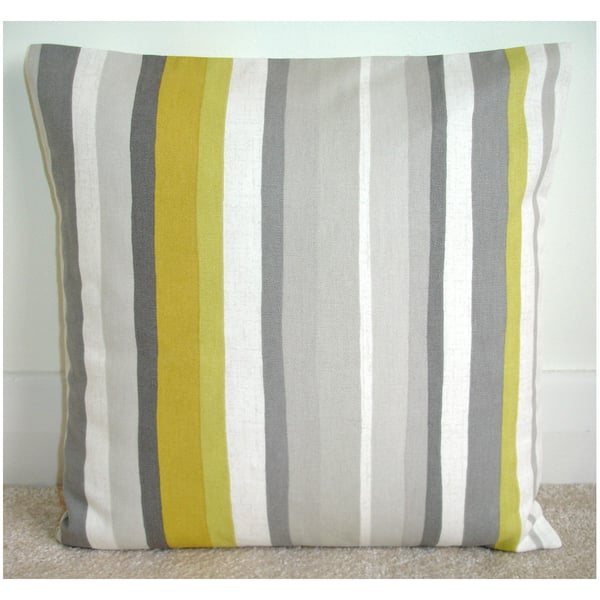 Yellow and Grey Striped Cushion Cover 16"