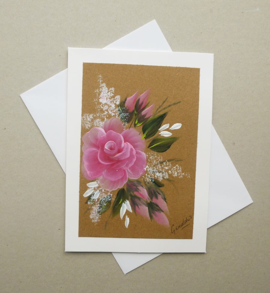 hand painted floral blank greetings card ( ref F 1008 A7 )