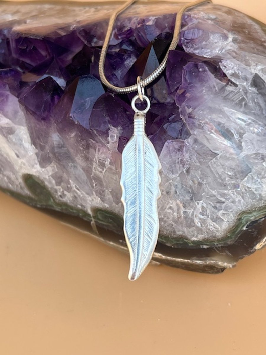 Silver feather pendant