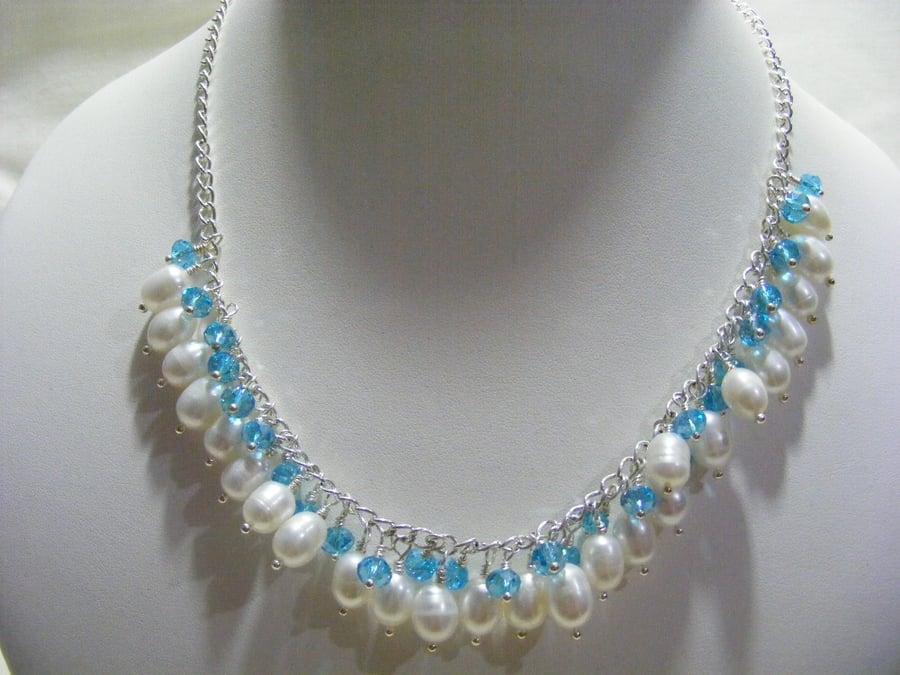 Freshwater Cultured Pearl and Crystal Necklace