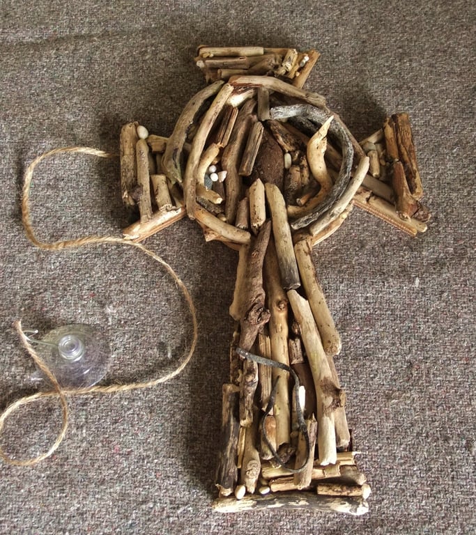 Driftwood Celtic Cross wallhanging decoration made from Cornish driftwood