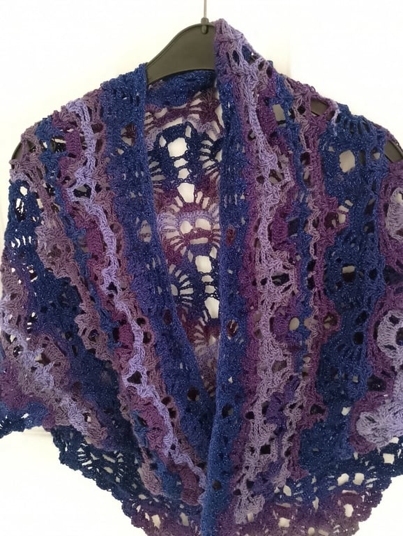 Lost Souls Shawl in purple and blue 