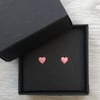 Pale pink enamel heart studs. Sterling silver studs.