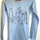  Wild Meadow Flowers Womens Long Sleeve light blue Tunic T shirt dark navy print