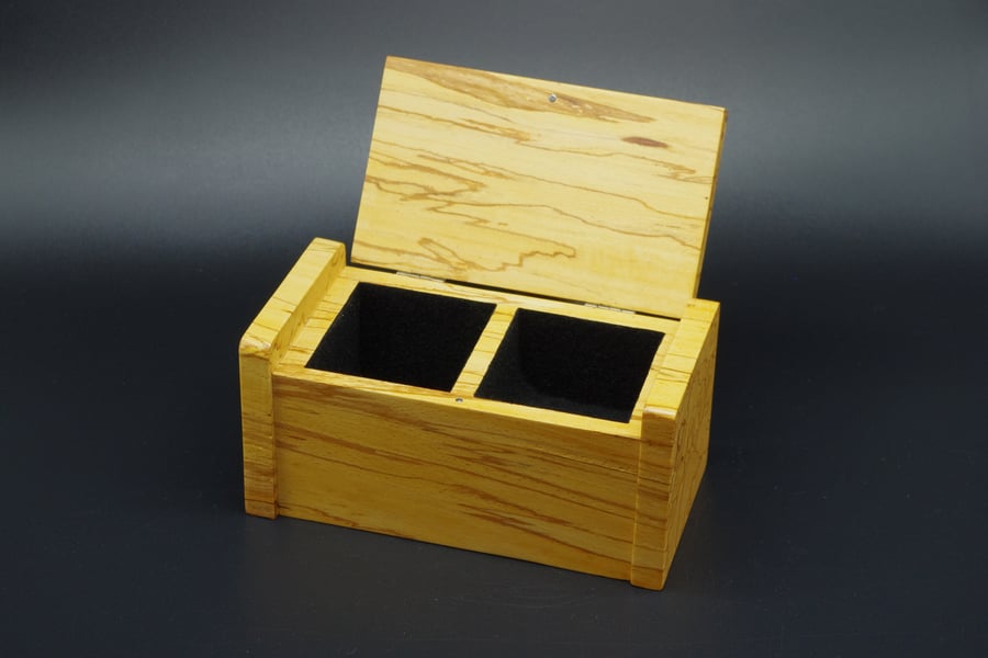Wooden trinket, ring box with secret drawer. Handmade. Coloured Beech.