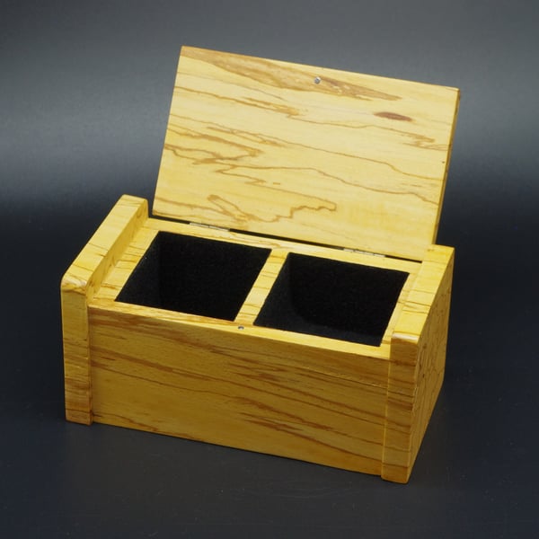 Wooden trinket, ring box with secret drawer. Handmade. Coloured Beech.