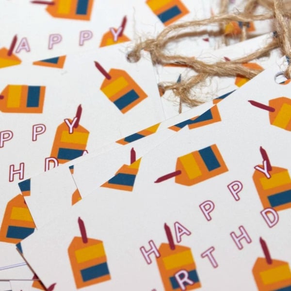 9 Pack 'Retro cake' birthday gift tags