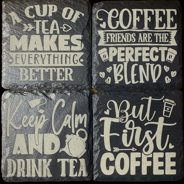 Set of 4 Tea and Coffee Slate Coasters