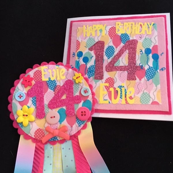 Birthday badge and card - combo can be personalised and matching - Balloon