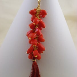 Red Glass and Tassel Bag Charm