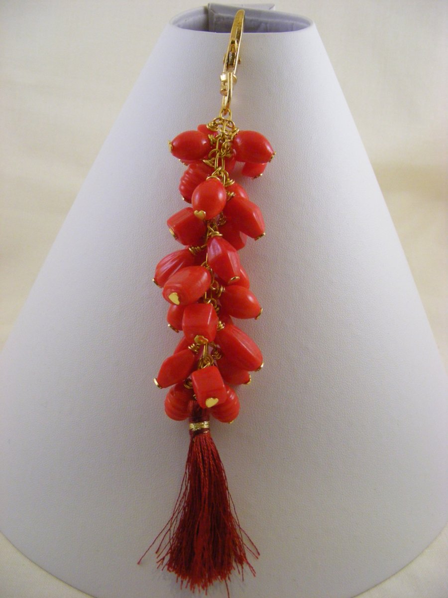 Red Glass and Tassel Bag Charm