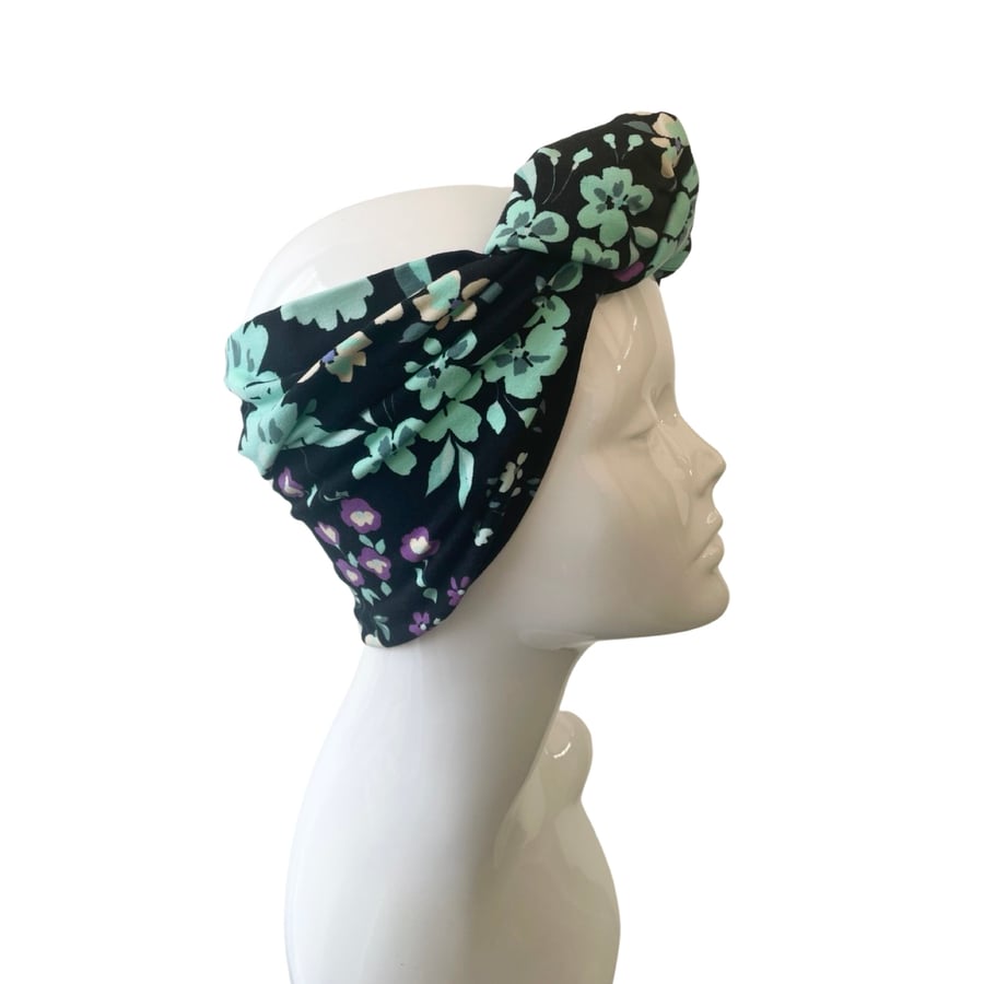 Floral Print Headband Extra Wide Knot Summer Headband for Women Soft Jersey Band