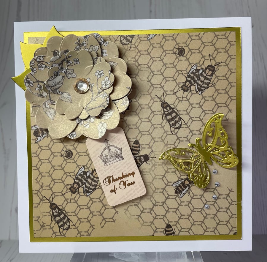 Golden Bees & Butterfly Greeting Card PB3