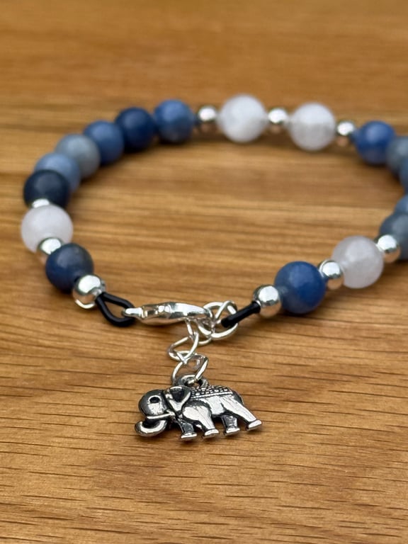 Beaded gemstone bracelet with elephant charm 