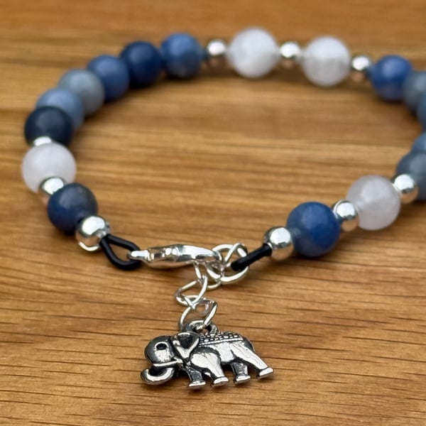 Beaded gemstone bracelet with elephant charm 