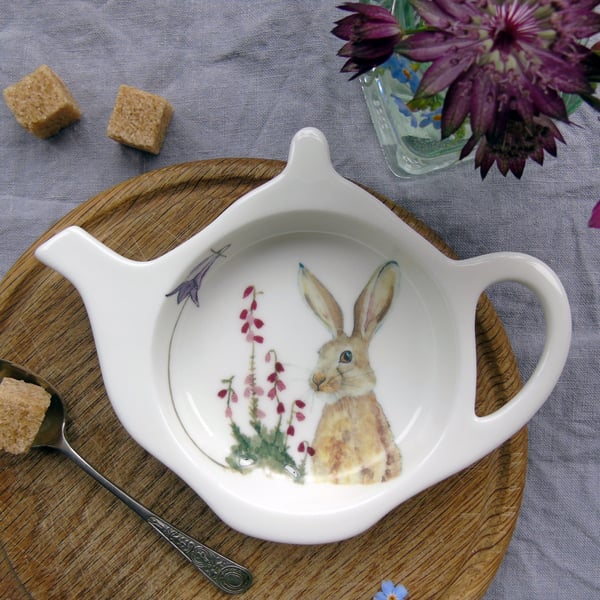 Brown Hare Bone China Teabag Tidy