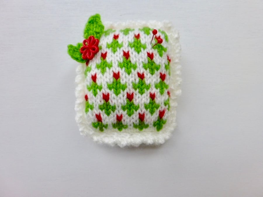 Pincushion, knitted pincushion, pin tidy, needlework gift