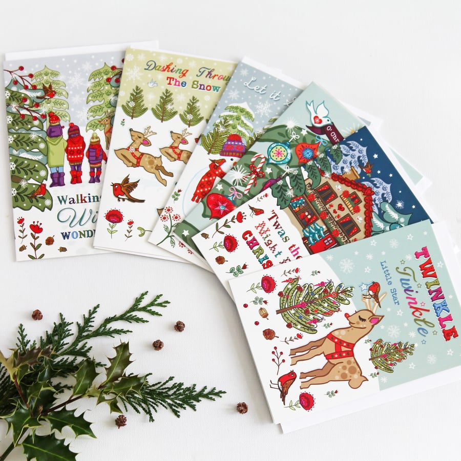 Pack of 6 - Tis The Season - Christmas Cards - 1 of 6 Designs