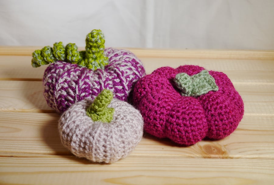 Perfect purple trio of Crochet Paumpkins