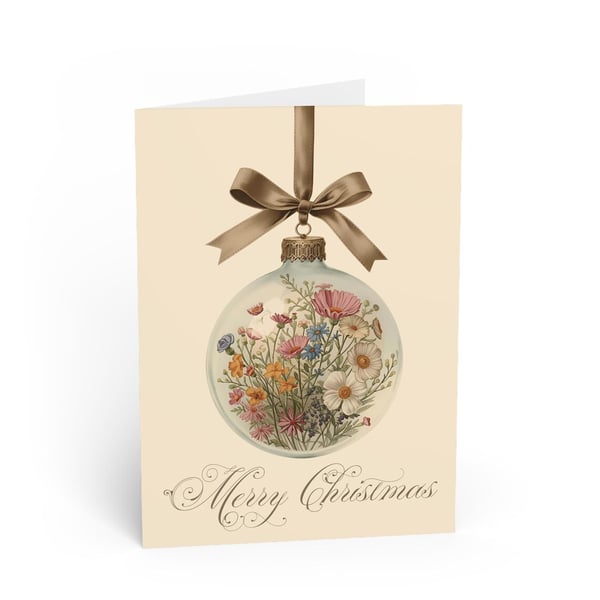 Vintage Floral Bauble Christmas Card