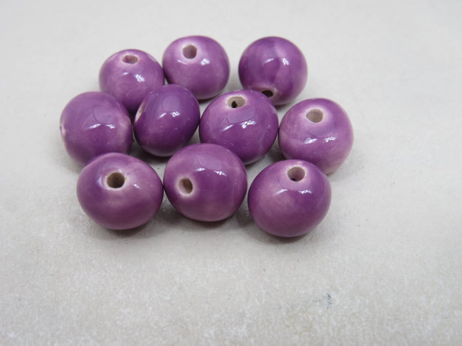 10 Small Lilac Purple Glazed Clay Beads