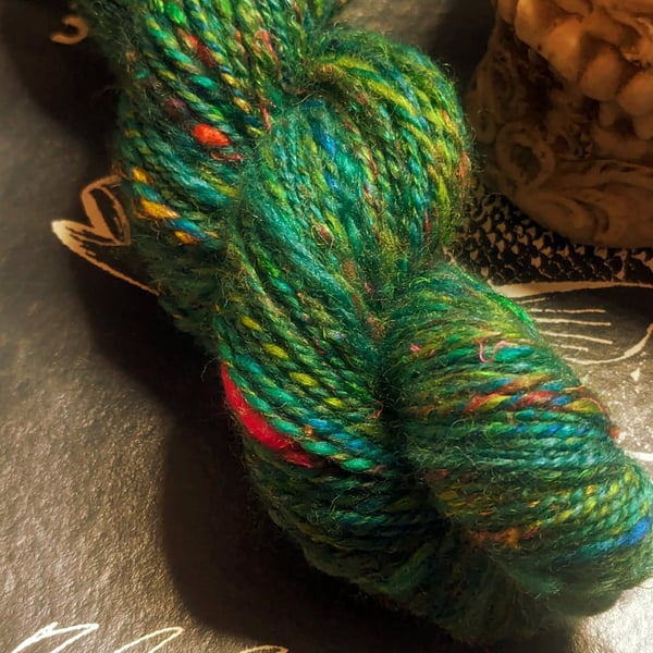 Rainforest hand spun yarn – wool and silk blend - 135 yards