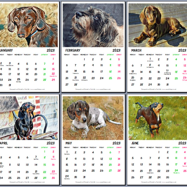 Dachshunds Art Calendar 2023 Each Page A4 size 