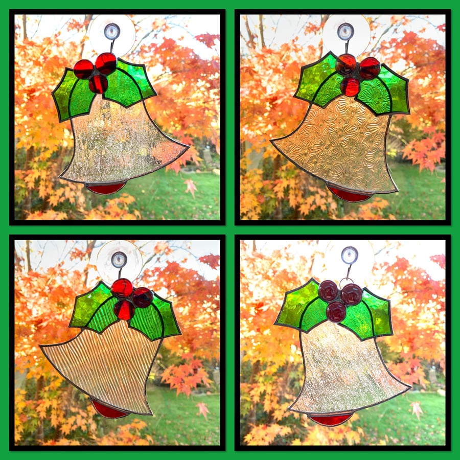 Stained Glass Christmas Bell - Handmade Hanging Window Decoration 
