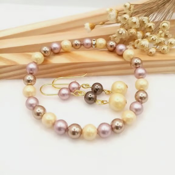Earrings & Bracelet Set - Neapolitan Pastel Crystal Pearl Gift Set 