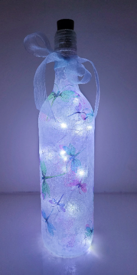 Decoupage Dragonfly Bottle Lamp