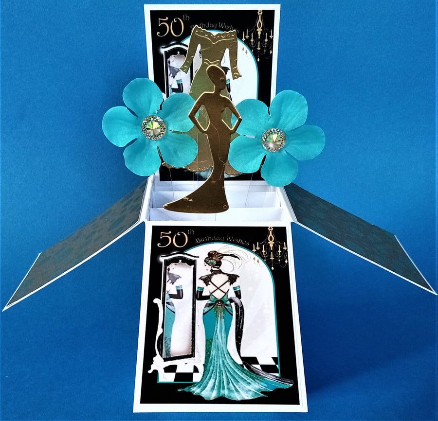 Ladies 50th art deco Birthday Card 