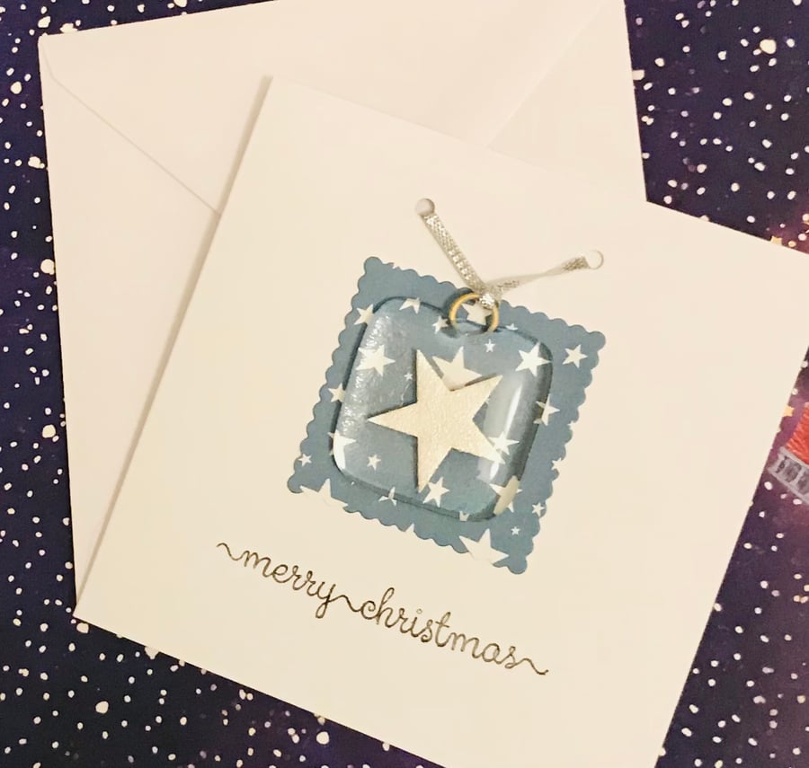 Christmas Star Fused Glass Decoration Card