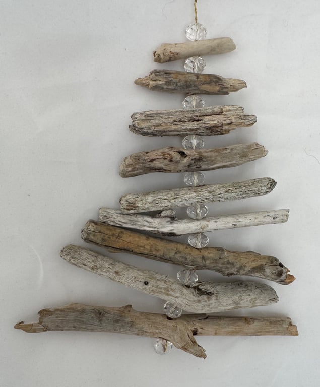 A Driftwood Christmas Tree Decoration with Clear Beads.